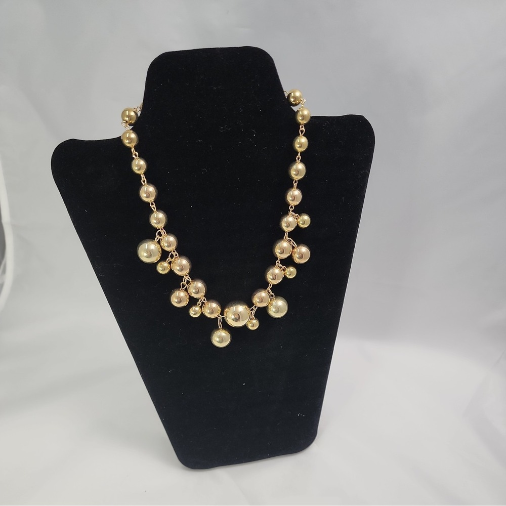 Designer Kenneth Jay Lane KJL Signed Polished Gold Tone Round Bead Necklace